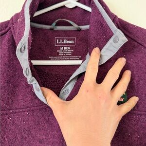 L.L. Bean Women's Deep Plum Snap-Front Fleece V-Neck Sweater